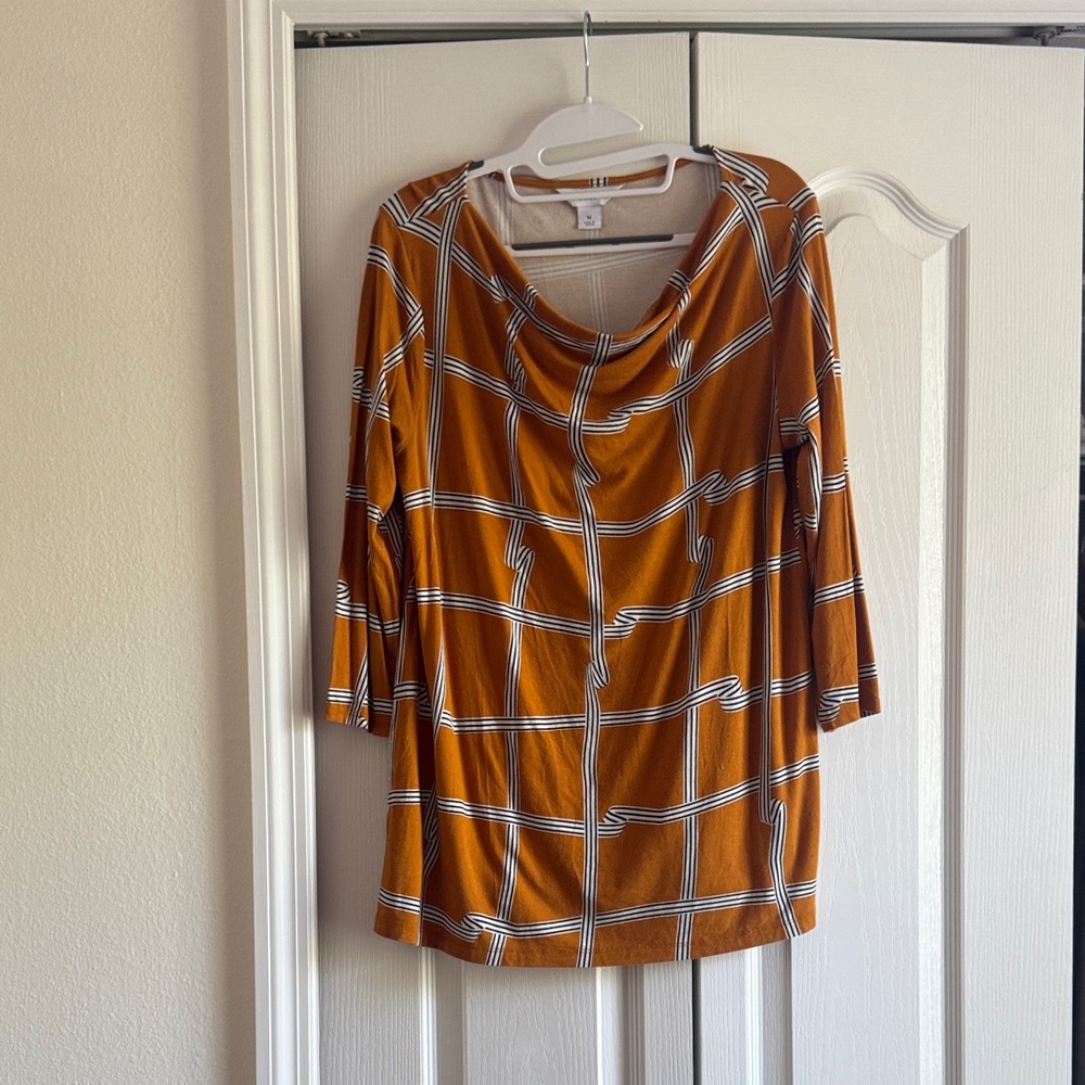 Liz Claiborne Cowl Neck Blouse - Orange and White